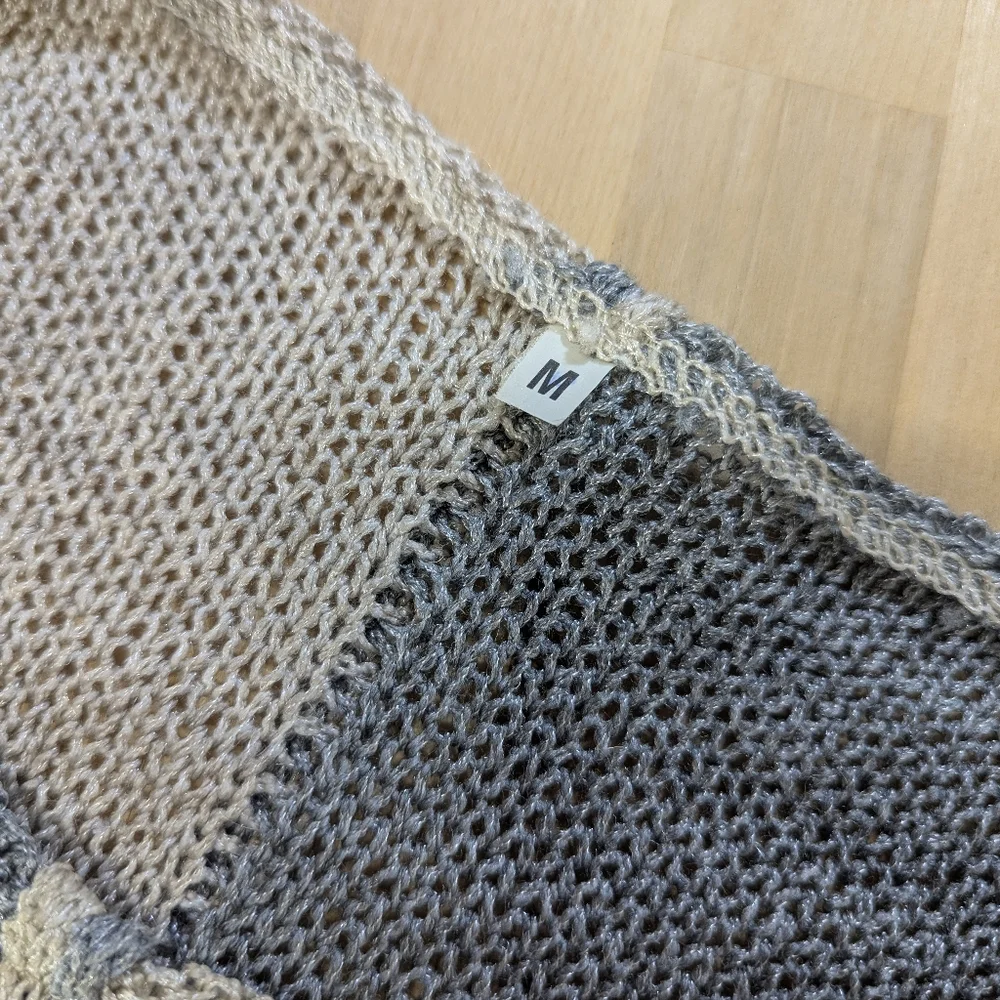 Two-Tone Loose Knit Sweater with Pocket Art To Wear Langenlook Coastal M